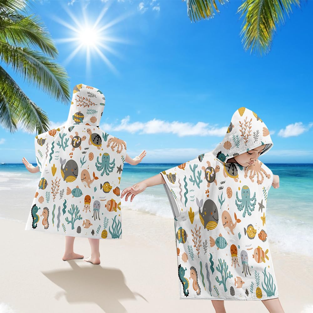 LUFEIS Accappatoio Poncho Bambino, 60 x 60 cm, Super Assorbente Asciugatura Rapida, Per Bambini 2-8 Anni