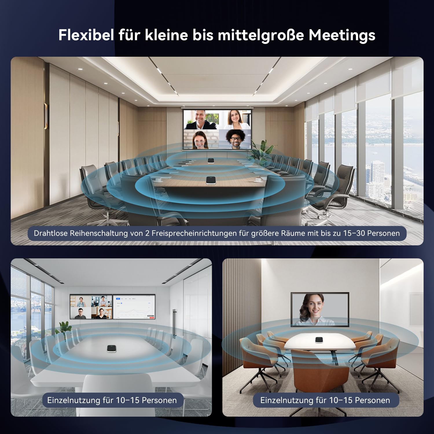 Bluetooth Konferenzlautspreche mit Mikrofon Set, 2pcs lautspreche mit Dongle, Drahtlose Erweiterungstechnologie, 12m Entfernung mit bis zu 20 Personen, für Große mittlere und kleine Besprechungen