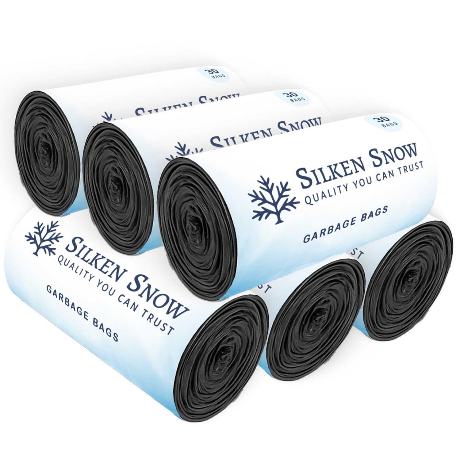 Silken Snow Garbage Bags | Dustbin Bag - Medium 19 x 21 Inches | 30 Bags Per Roll | 180 Black Bags (30 Bags (Pack of 6))-image-49