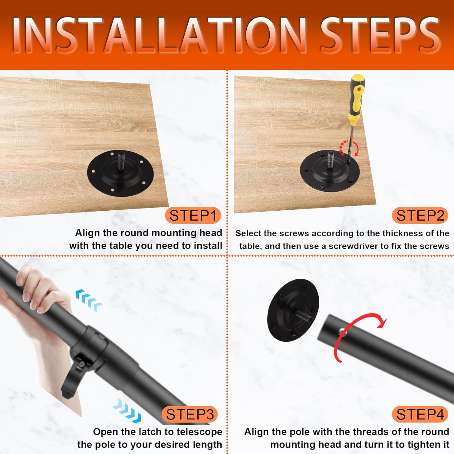 Premade Round Metal Desk Legs, 17 to 44nch Telescoping Round Office Table Legs Heavy Duty Set of 4 Stainless Steel Tube Portable DIY Furniture Screw in Table Legs Sturdy (31-44in)