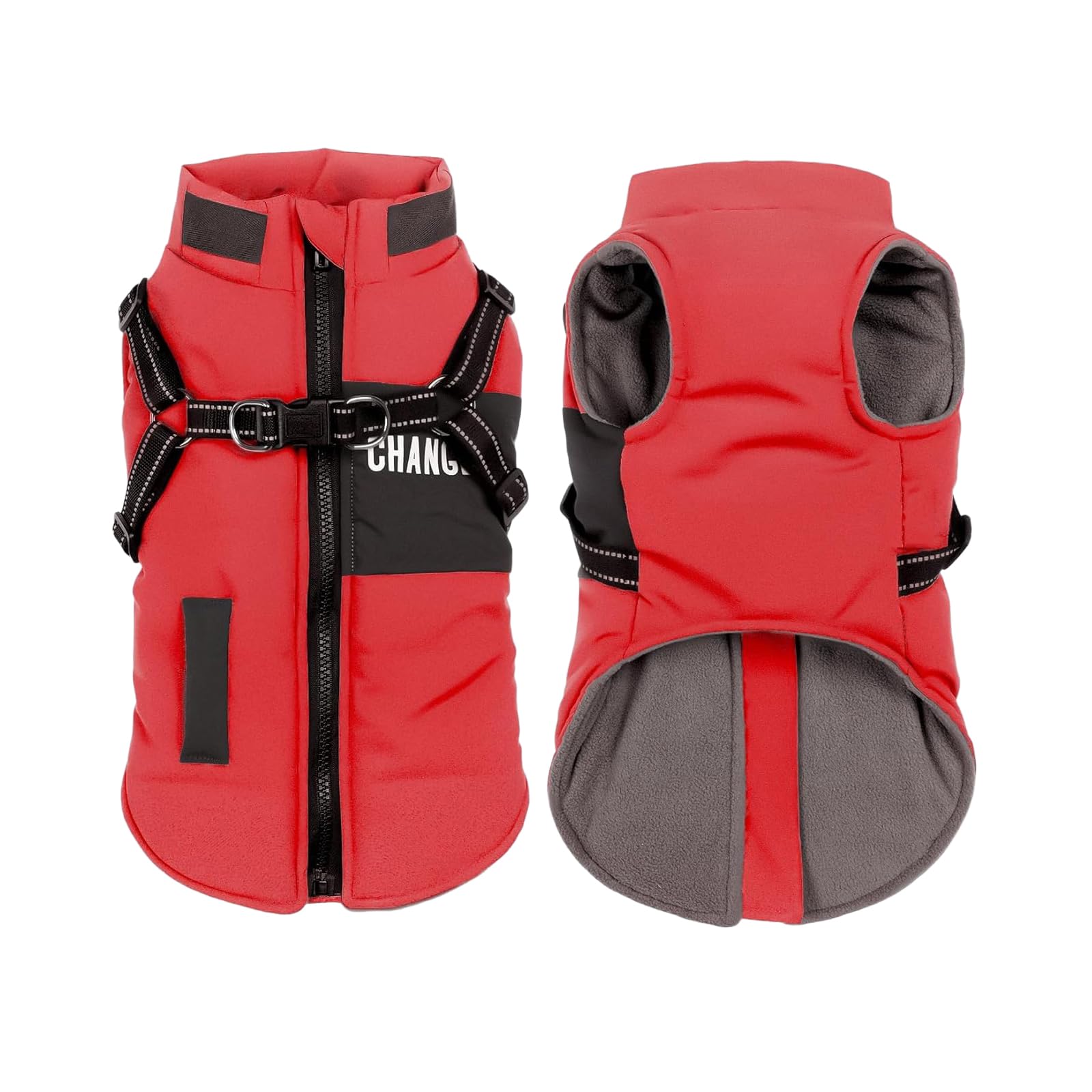 Veste pour chiens de petite et moyenne taille - Manteau d'hiver chaud et coupe-vent avec harnais - Pour animaux de compagnie - Chiots - Veste de ski d'extérieur - Rouge - Taille M
