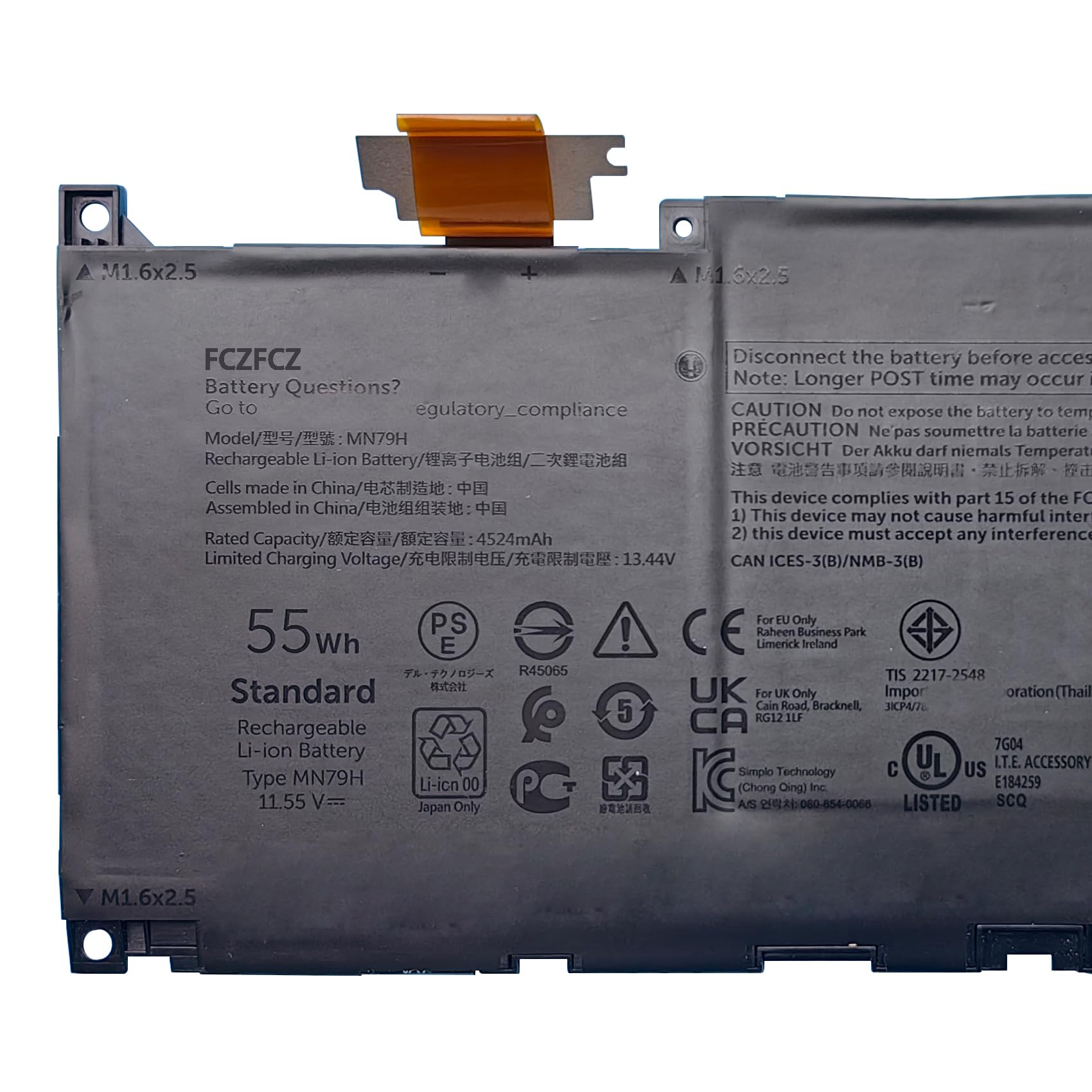 Amazon.com: FCZFCZ MN79H Battery 55Wh 4524mAh Replacement for Dell