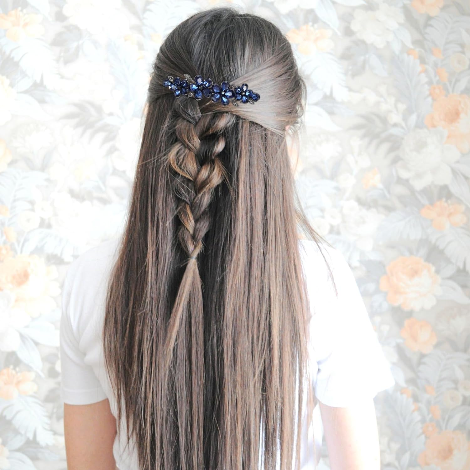 Blue Flower Rhinestone Hair Clips Shimmeroo Sparkly Crystal Bridal Rhinestone Hair Clips Fancy Clothespin Accessories for Women Bridal Wedding Bride Prom Flower Girls(Blue,1 Pcs) - Image 5