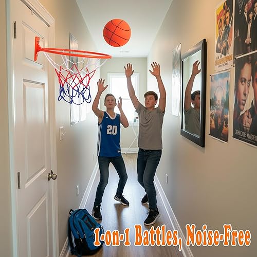 Miniatura 6 de Aro de baloncesto silencioso para interior, compatible con baloncesto de tamaño 7 (sin balón incluido), aro plegable adhesivo de montaje en pared