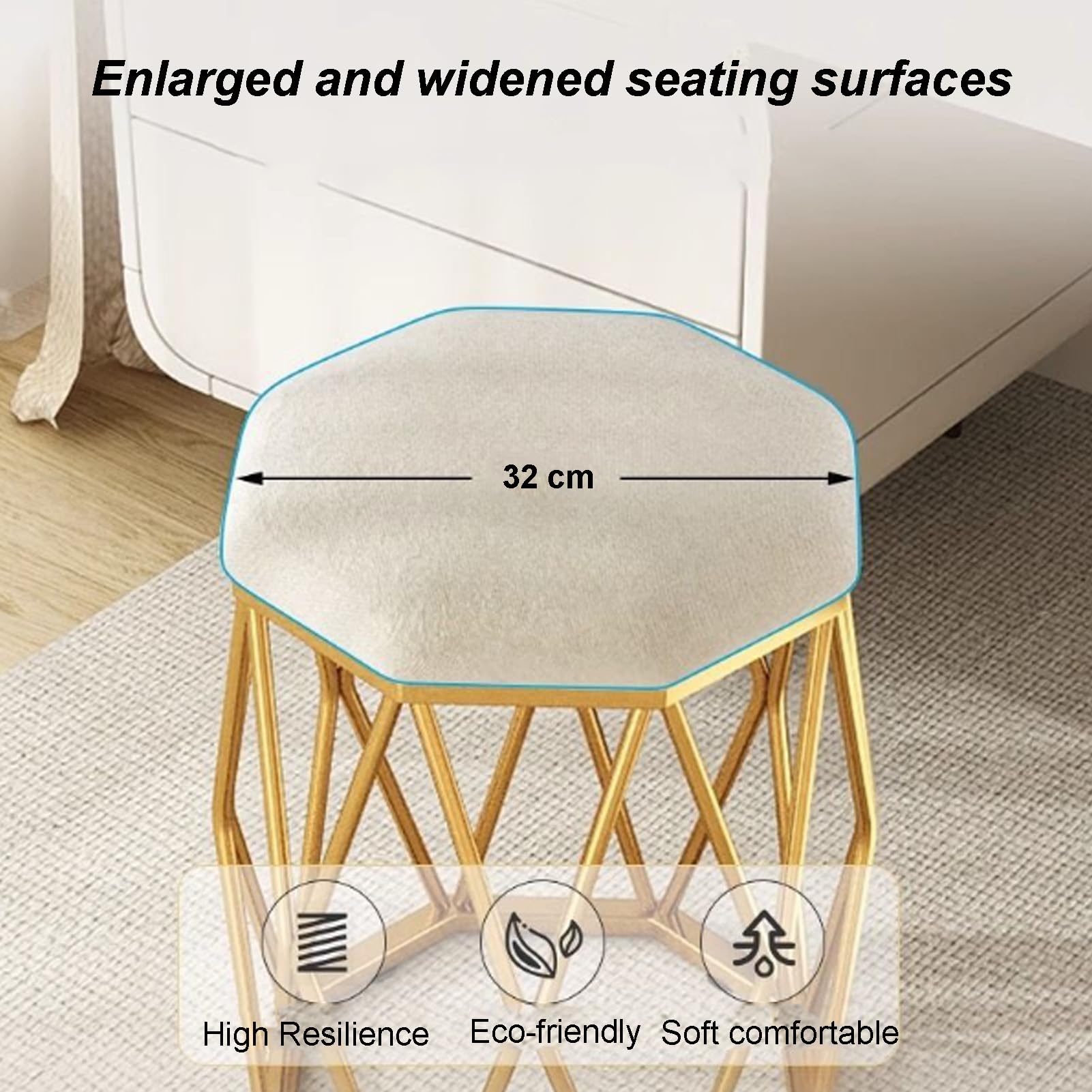 sdneNest Seduta imbottita in velluto moderno con gambe in metallo per soggiorno, camera da letto e dormitorio, elegante arredamento beige per trucco e seduta, giallo