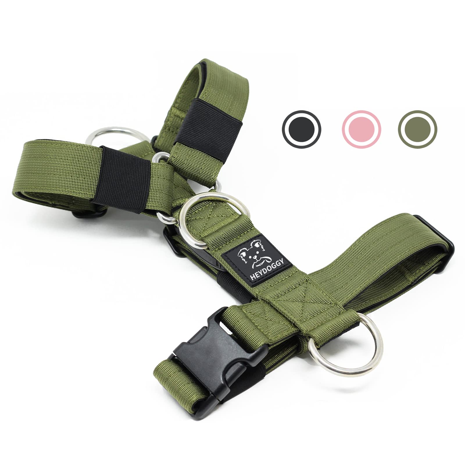 Adjustable No Pull Dog Harness, 1.5" Wide V-Neck Padded Freedom Halter Harness - Front & Back Lead Clips, Heavy Duty Nylon, Quick Release Buckle - for Medium Large Dogs Easy Walking Training Running