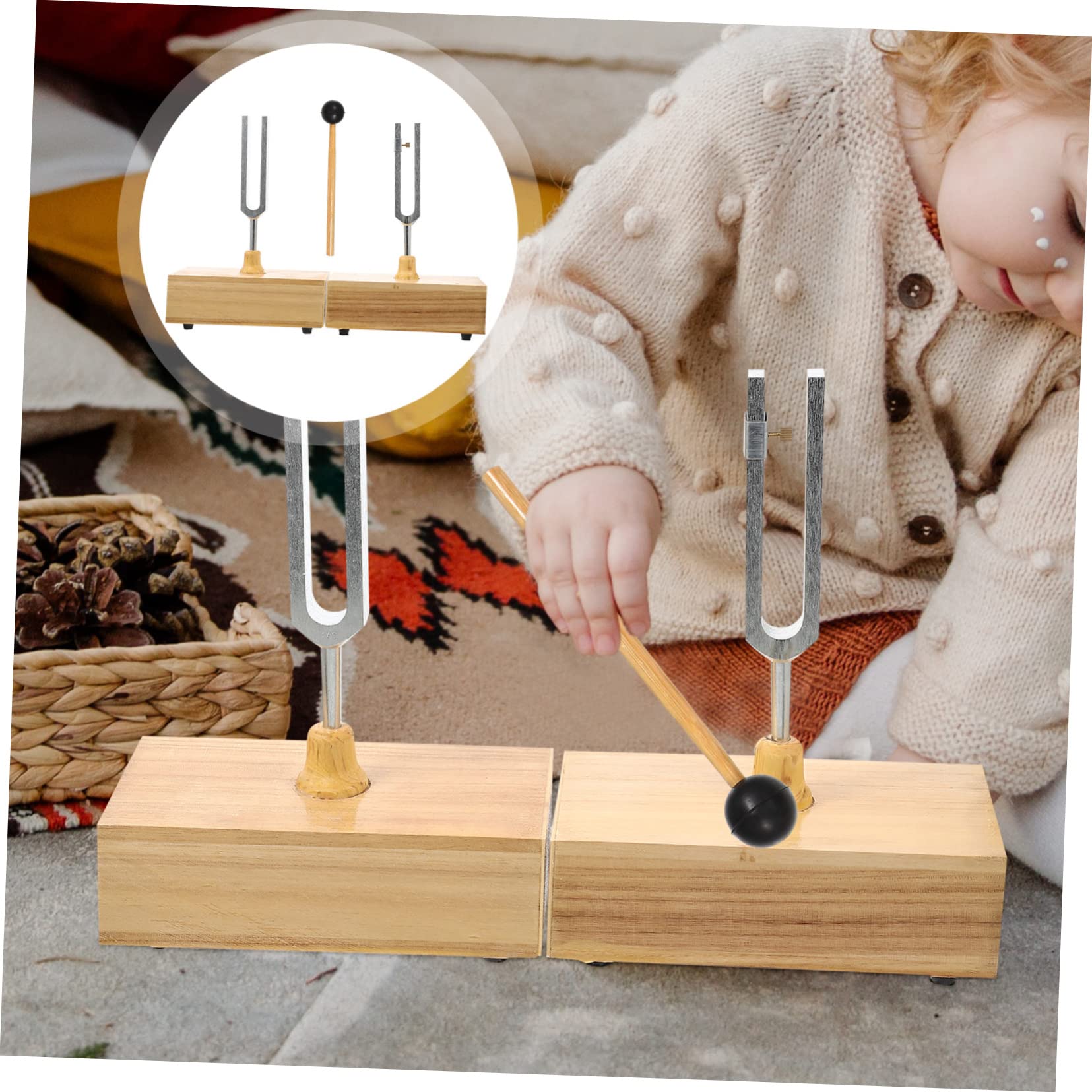 Stimmgabel Satz mit Holzsockel und Hammer 440hz für Physikalische Akustik und Physikexperimente Präzises Stimmwerkzeug