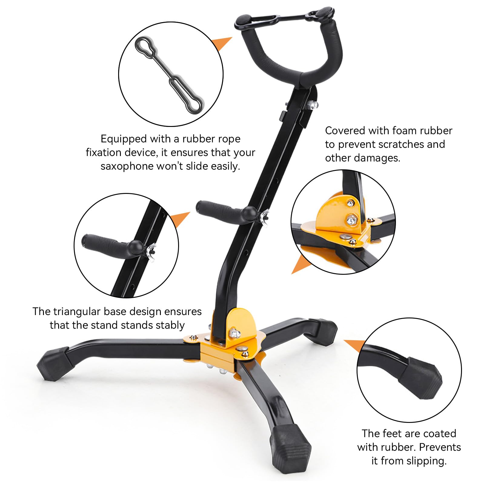 Support de saxophone, trépied pliable et réglable en métal support portable pour saxophone avec base triangulaire pour accessoires d'instruments de musique