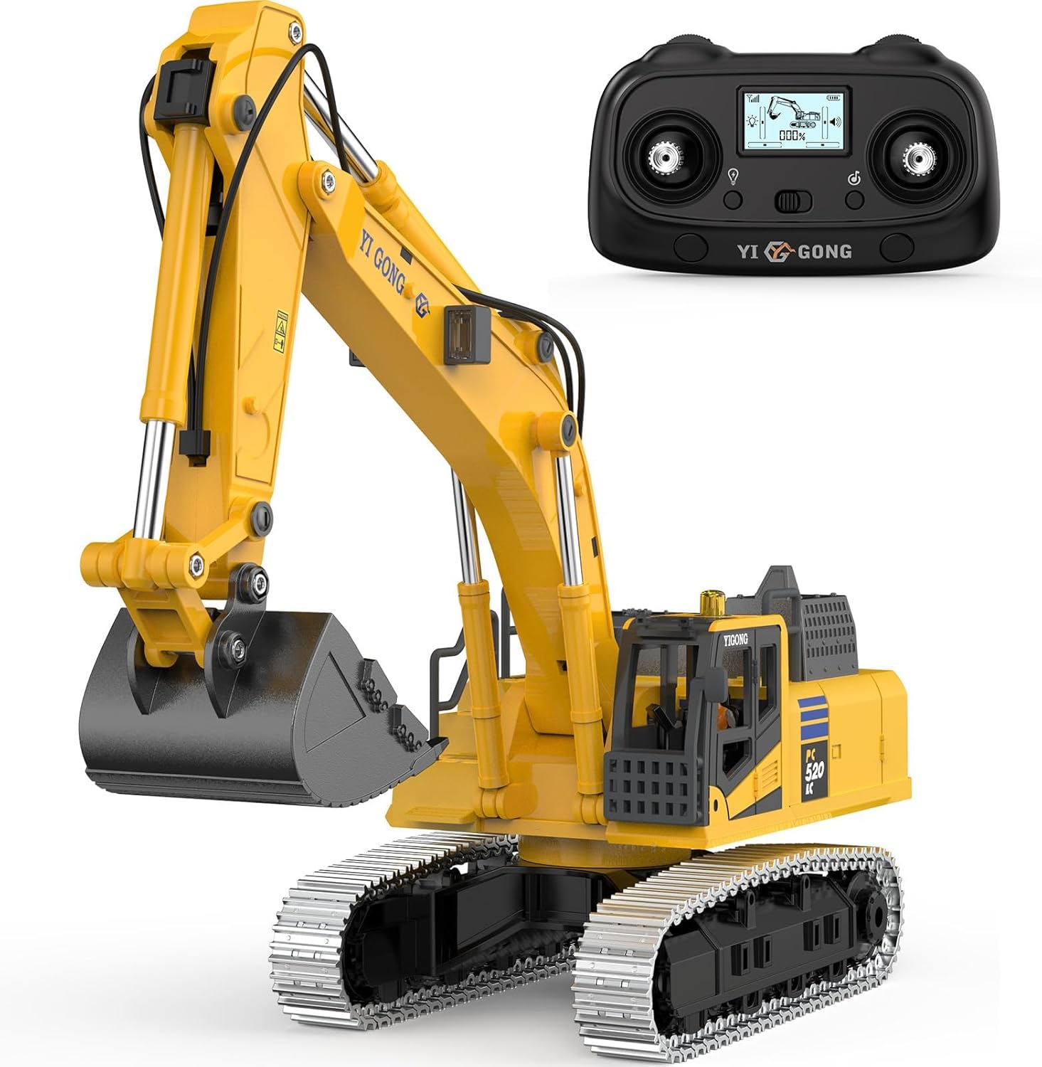 kolegend Hobby Metal Mini RC Excavator for Adults, Remote Control Construction Model with Leadscrew Digging System, 2 Batteries & Carry Case Included