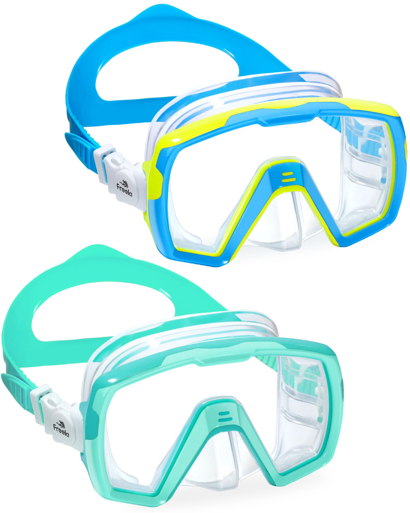 Freela Gogle pływackie dla dzieci z osłoną na nos dla dzieci w wieku 8-16 cm, 2 szt., szerokie okulary do pływania, przeciwmgielne, bez wycieków, młodzieżowe gogle pływackie