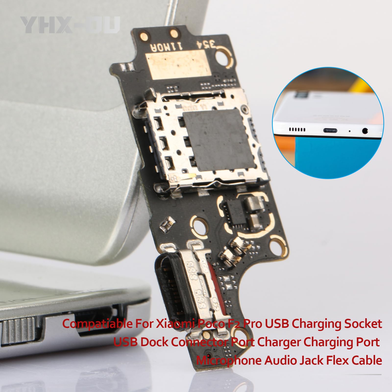 YHX-OU 6.67 Inch Charging Socket for Xiaomi Poco F2 Pro M2004J11G Dock Connector Port Charger Charging Port Microphone Audio Jack Flex Cable + Installation Tool - Image 3