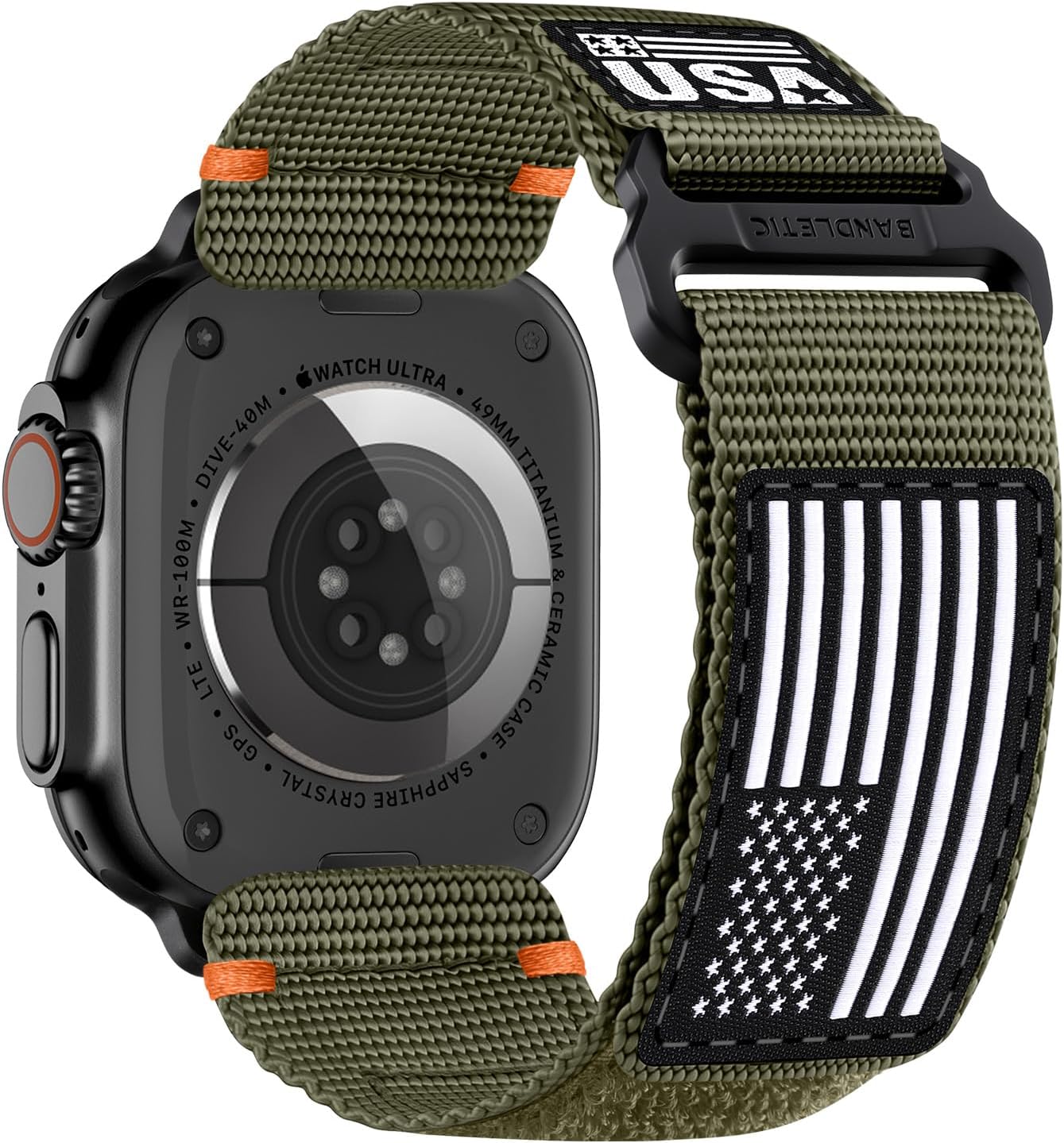 Bandletic Rugged Bands Compatible with Apple Watch Ultra 3/2 Band 49mm iWatch Bands 46mm 45mm 44mm 42mm Men, Soft Woven Adjustable Flag Wristbands Strap for Apple Watch Ultra Series 11/10/9/8/7/6/5/4/3/SE3