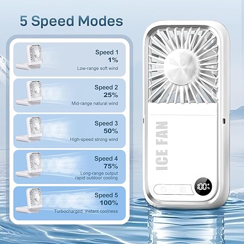 Miniatura 2 de Mini ventilador portátil, ventilador de mano mejorado 5 en 1 plegable, ventilador de cuello, ventilador de escritorio, banco de energía de 3000 mAh,