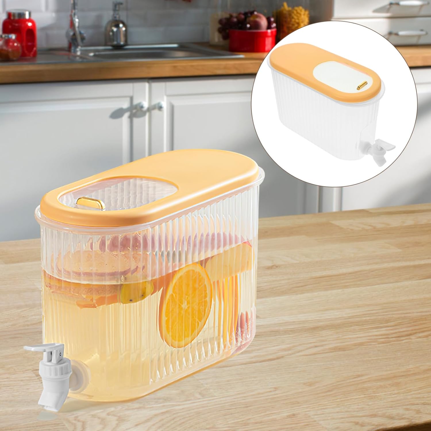 3.5L Plastic Beverage Dispenser with Spigot for Fridge: 0.9 Gallon Leak-proof Beverage Dispenser Summer Drink Container for Iced Tea Lemonade Water Milk(Yelllow) - Image 6