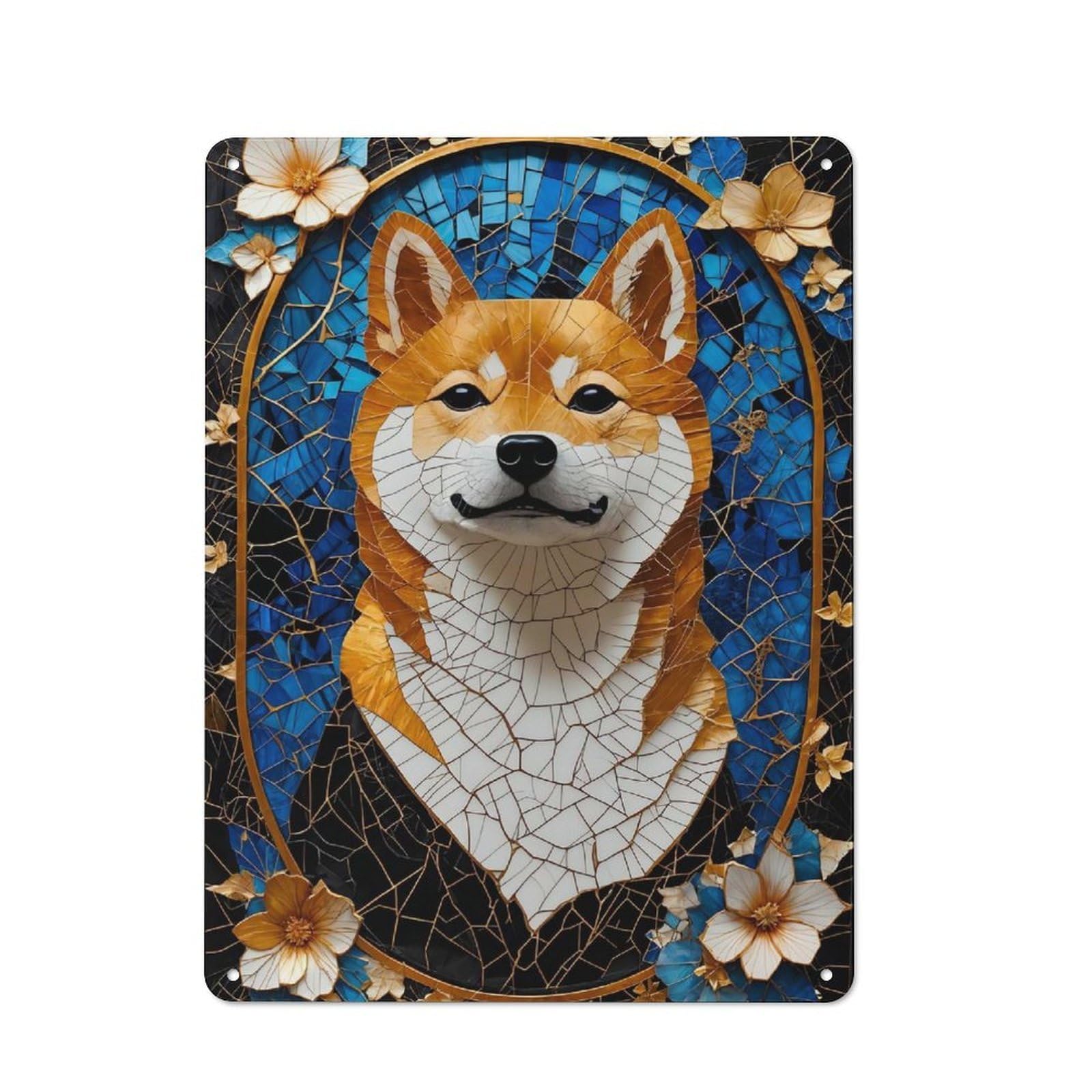 Retro Metal Sign 40x30cm Featuring Shiba Inu Dog Kintsugi Art, Home Bar Decor for Pub, Home Bar, Shed Or Man Cave