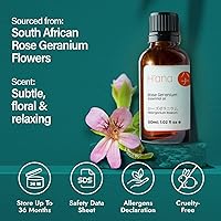 Vista 6 de Aceite esencial de geranio de rosa H'ana - 1.02 fl oz - para cabello, piel, difusor, aromaterapia, fabricación de velas y jabón DIY