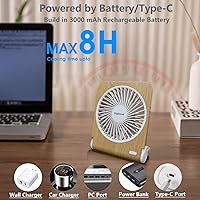 Vista 3 de Small Fan with 3000mAh Rechargeable Battery 5in 225° Rotated for Office/Bedroom
