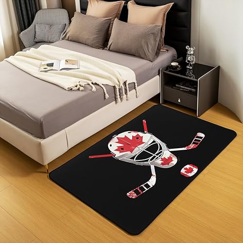 Miniatura 5 de Alfombra de hockey sobre hielo para deportes de invierno de 3 x 5 pies, diseño de bandera canadiense de hoja de arce roja, alfombra que no desprende