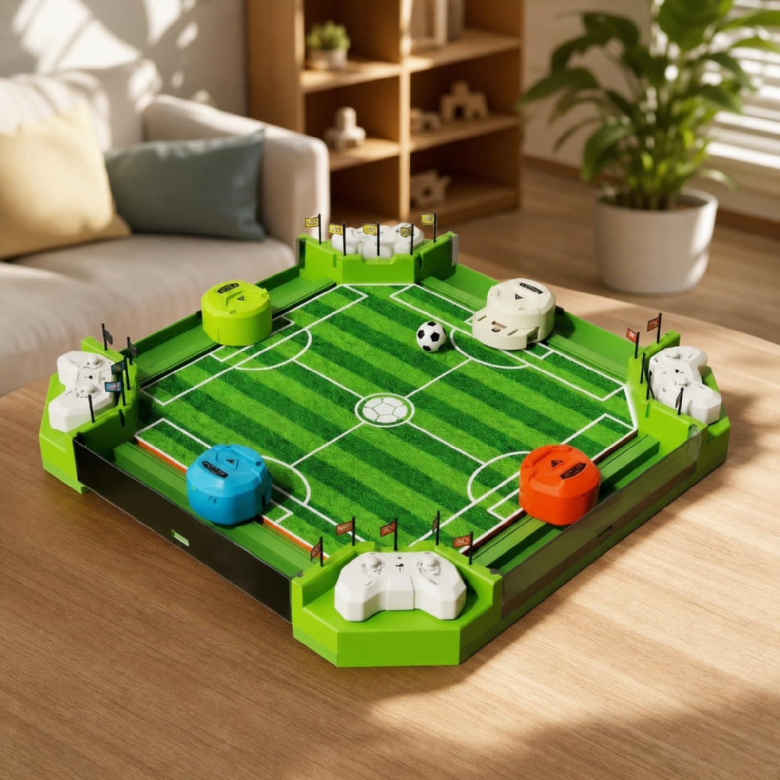 Gioco di Calcio Elettrico da Tavolo con Campo Rettangolare Stampato Pallina E Leve di Controllo Plastica Partite Veloci Adatto per Bambini Amici Intrattenimento Indoor