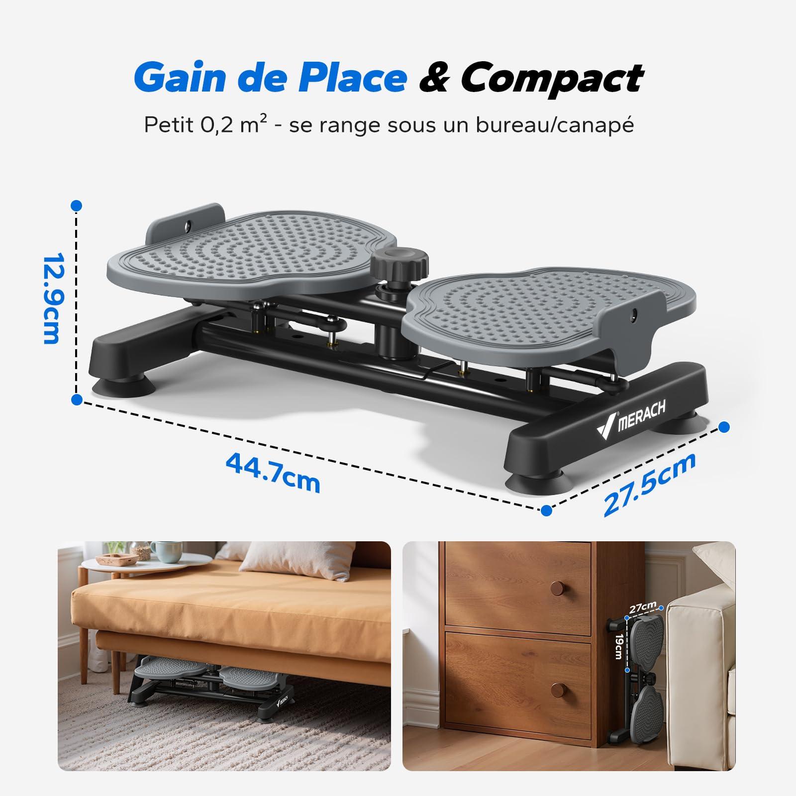 MERACH Twist Waist pour Femme, Twist Disque de Taille avec 2 Élastiques de Résistance, Twist Board Fitness pour l'Entraînement de la Taille ＆ Hanches, Faible Bruit, 136 KG Max pour Maison