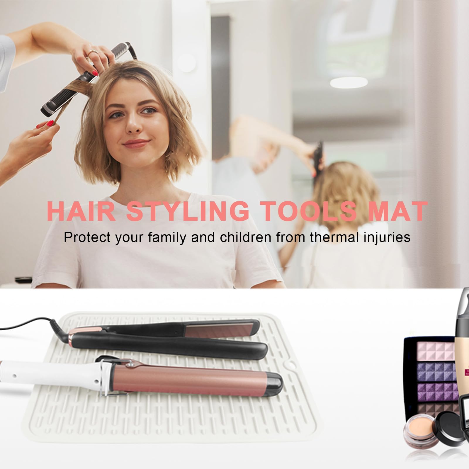 Alfombrilla de silicona resistente al calor de gran tamaño para herramientas para el cabello, alfombrilla de rizador, soporte para herramientas calientes, funda de plancha plana portátil para 2