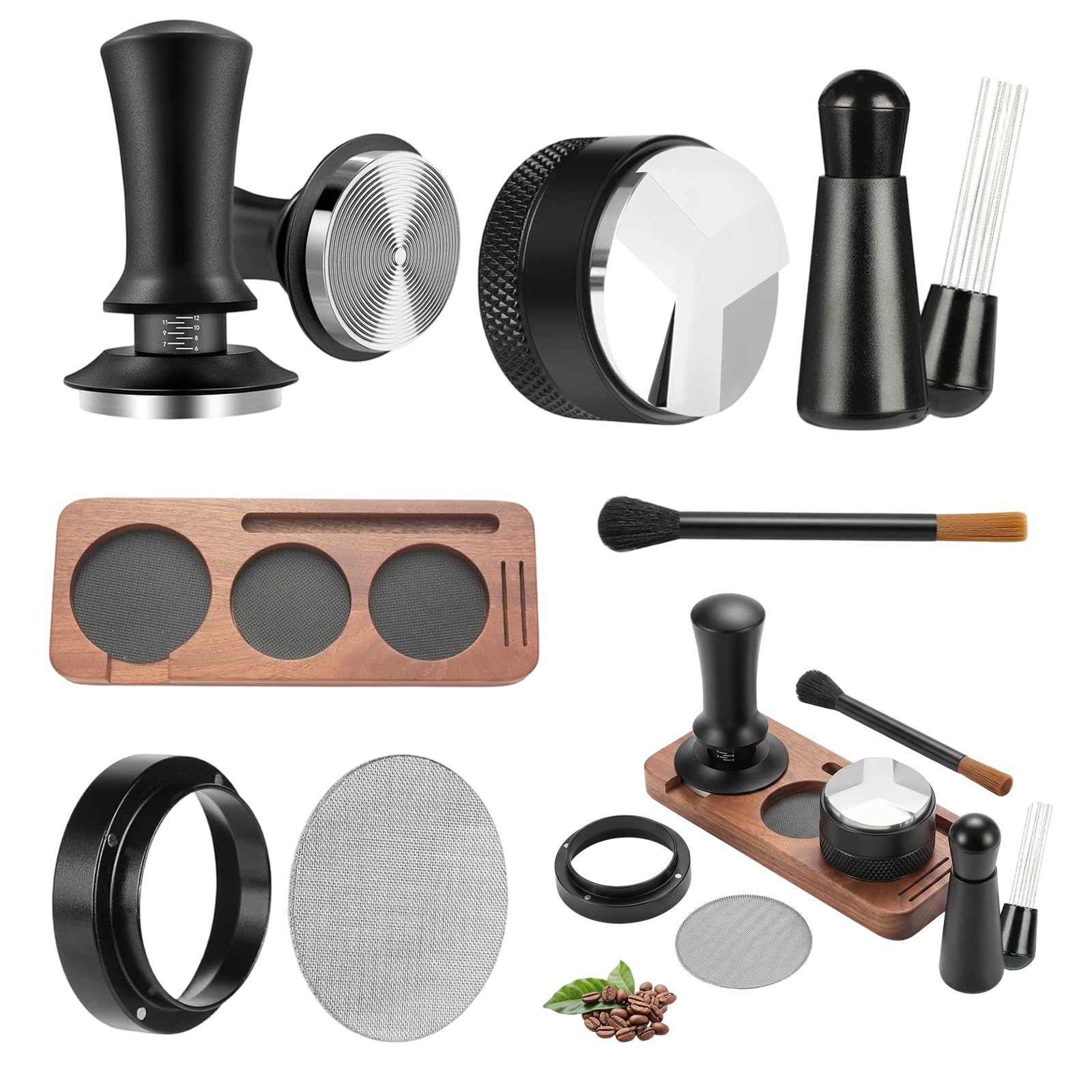 Juego de prenso, 51 mm, con aguja de espresso, anillo dosificador de 51 mm, prensador de café con alfombrilla distribuidora, agujas para agitador de café, pantalla de puck, estación de tamper