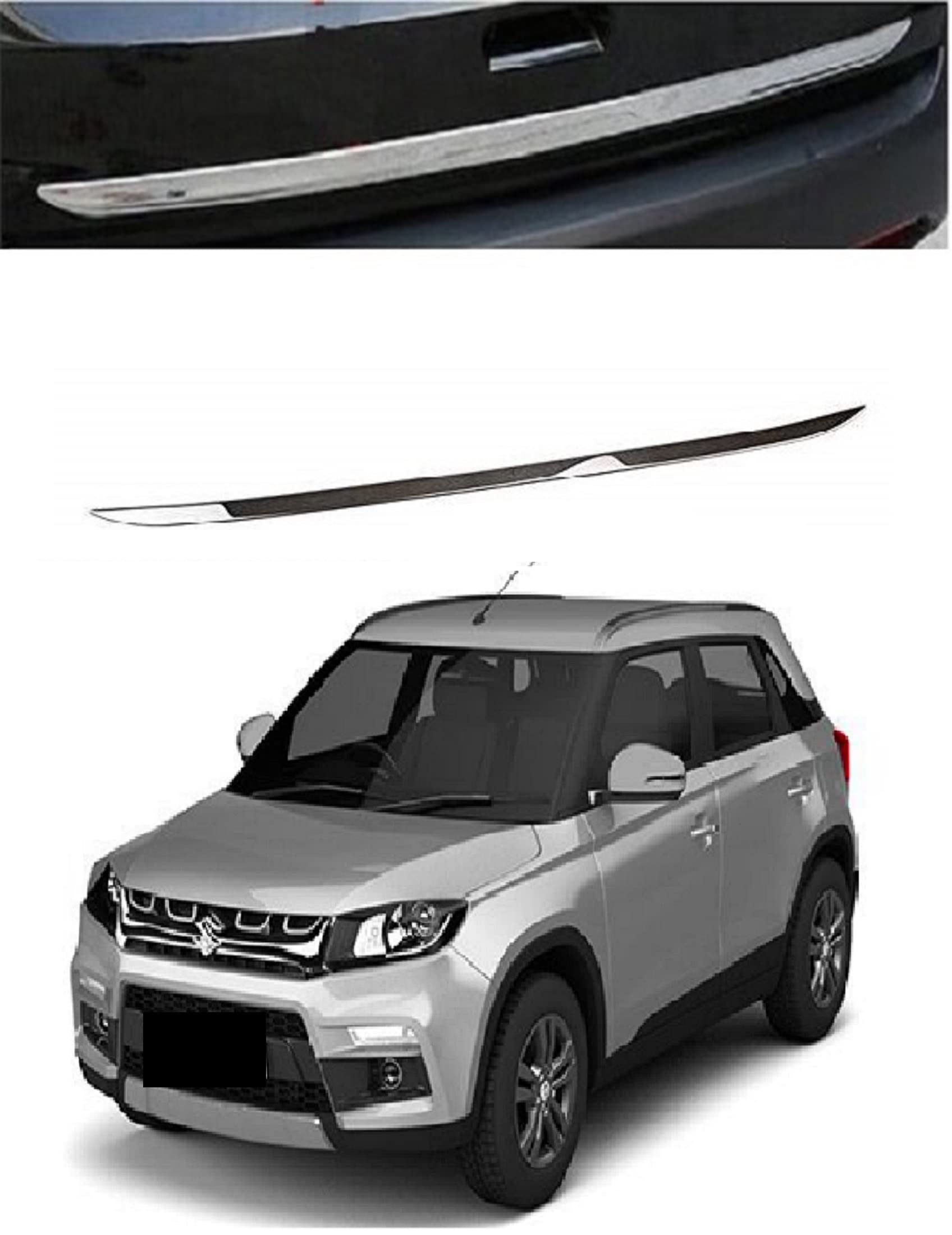 Trigcars M A R U T I Vitara Brezza 2022 Car Dicky Boot Chrome Garnish Steel Strip Patti