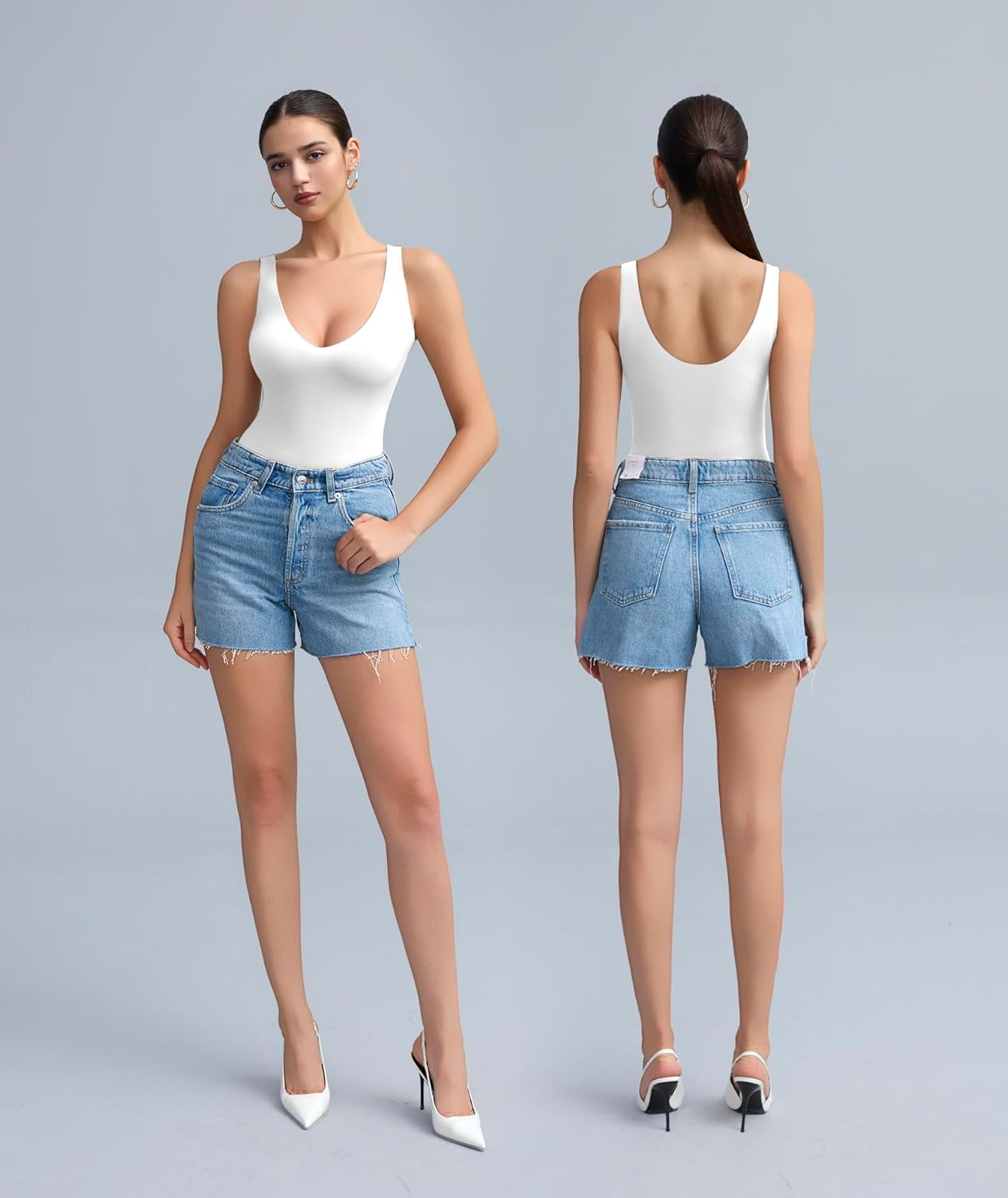 Women's Double-Lined Deep V Neck Bodysuit - Backless Sexy Sleeveless Thong Body Suits Tank Tops (Non-See Through) - Image 7