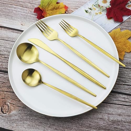 Miniatura 2 de JASHII Juego de 50 tenedores de cena de acero inoxidable dorado mate, servicio para 50 personas, juego de cubiertos con acabado satinado, apto para