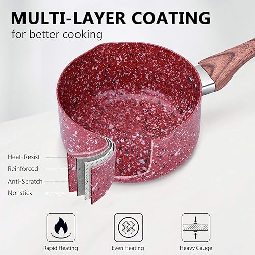 Miniatura 2 de CSK - Cacerola pequeña antiadherente de 3 cuartos con tapa con revestimiento derivado de granito, sartén para estufa, adecuada para guisar y hervir