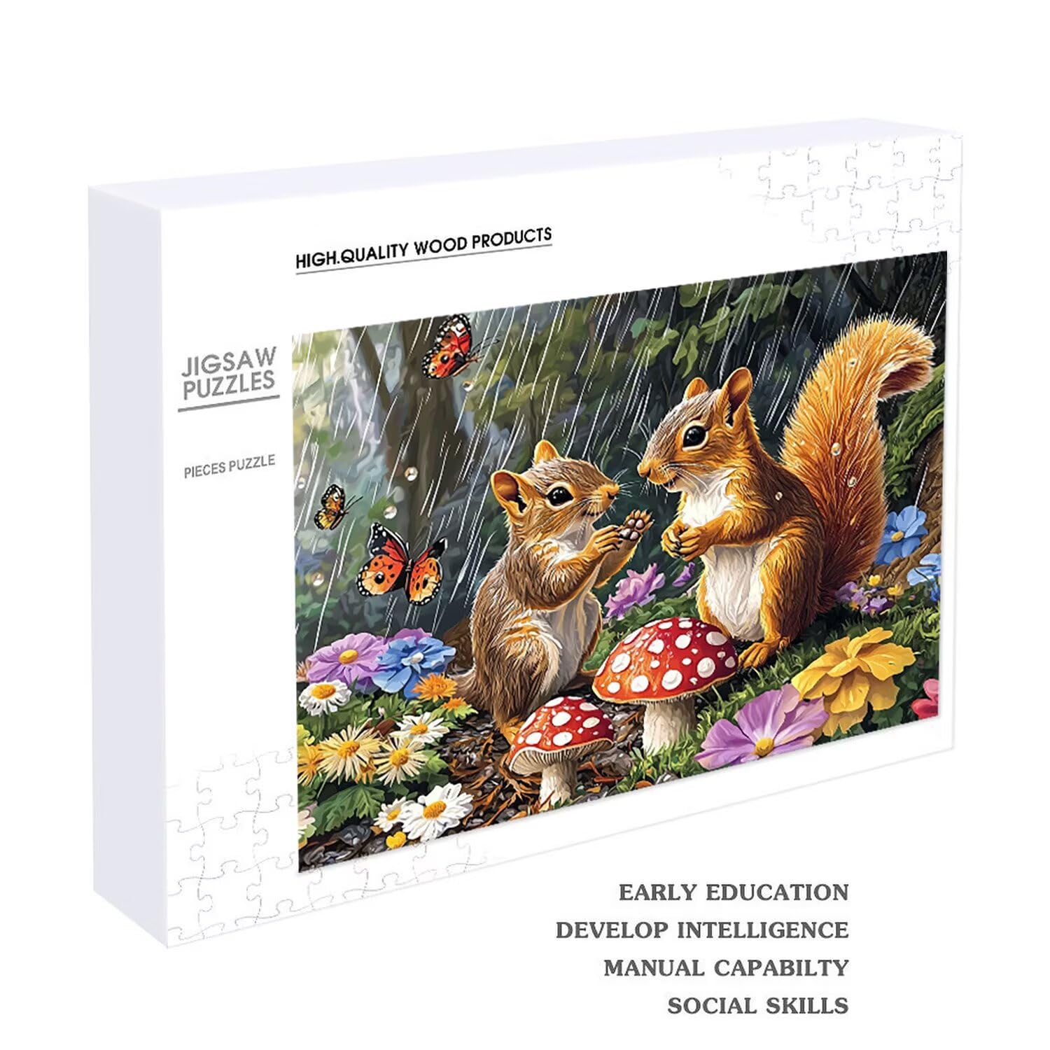 Puzzle de Madera para Adultos 1000 Piezas - Ardilla Setas, Obra de Arte de Juego de Rompecabezas para Adultos, Puzzle de Impresión de Alta Definición Multicolor, Pasatiempo Creativo Regalo d-761