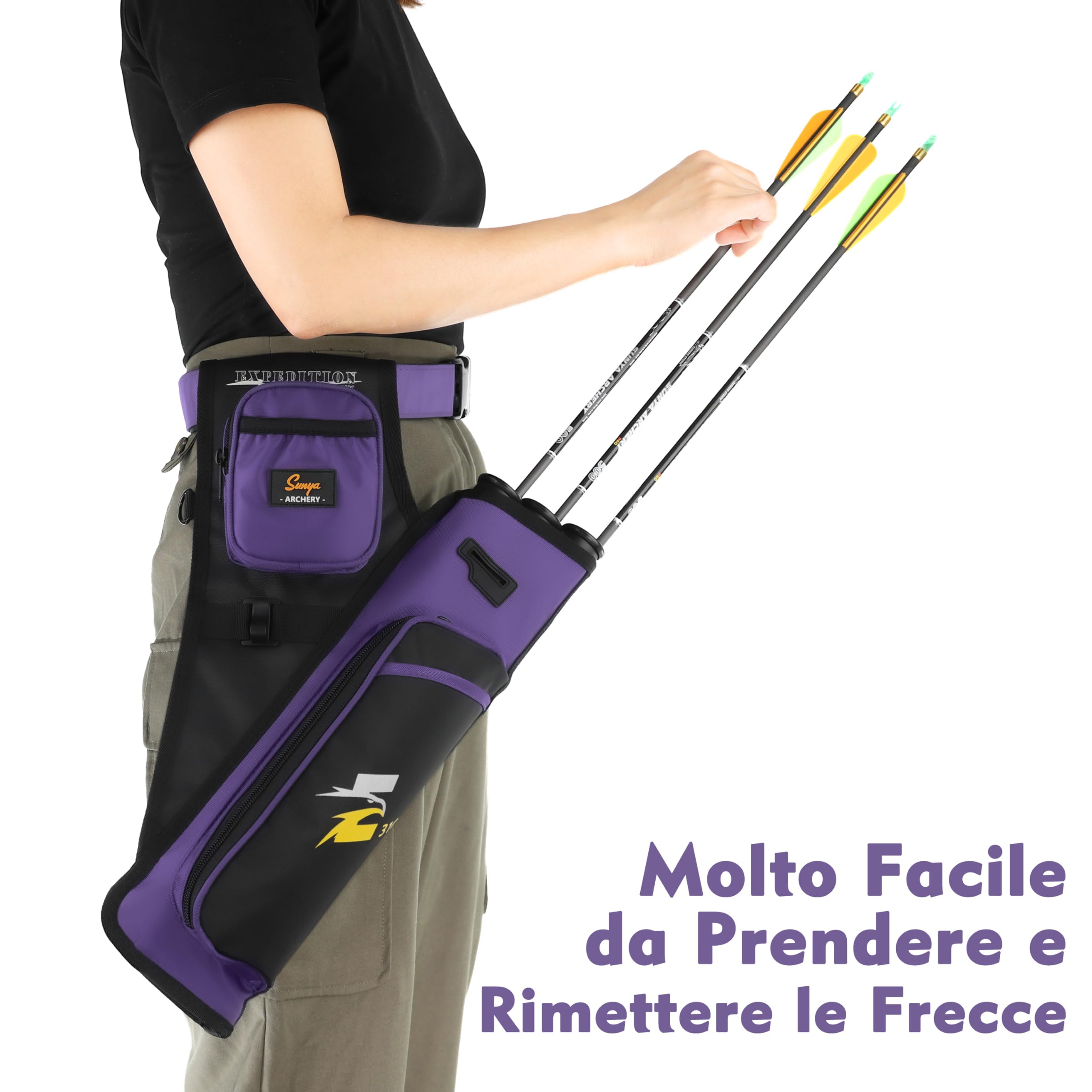 Sunya faretra per frecce Arco. Include 3 Tubi portafrecce, Tasche per Accessori e Cintura. Adatto per Archi Compound e recurve. - 5