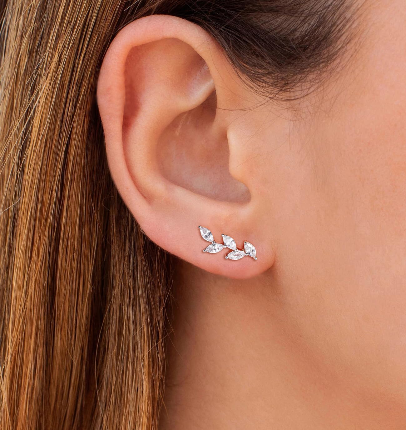 TIGRADE Stud Earrings Marquise Cubic Zirconia Rhinestone Crawler Style Wedding Earrings 925 Sterling Silver Post Hypoallergenic for Women, Brides, Bridesmaid - Image 6