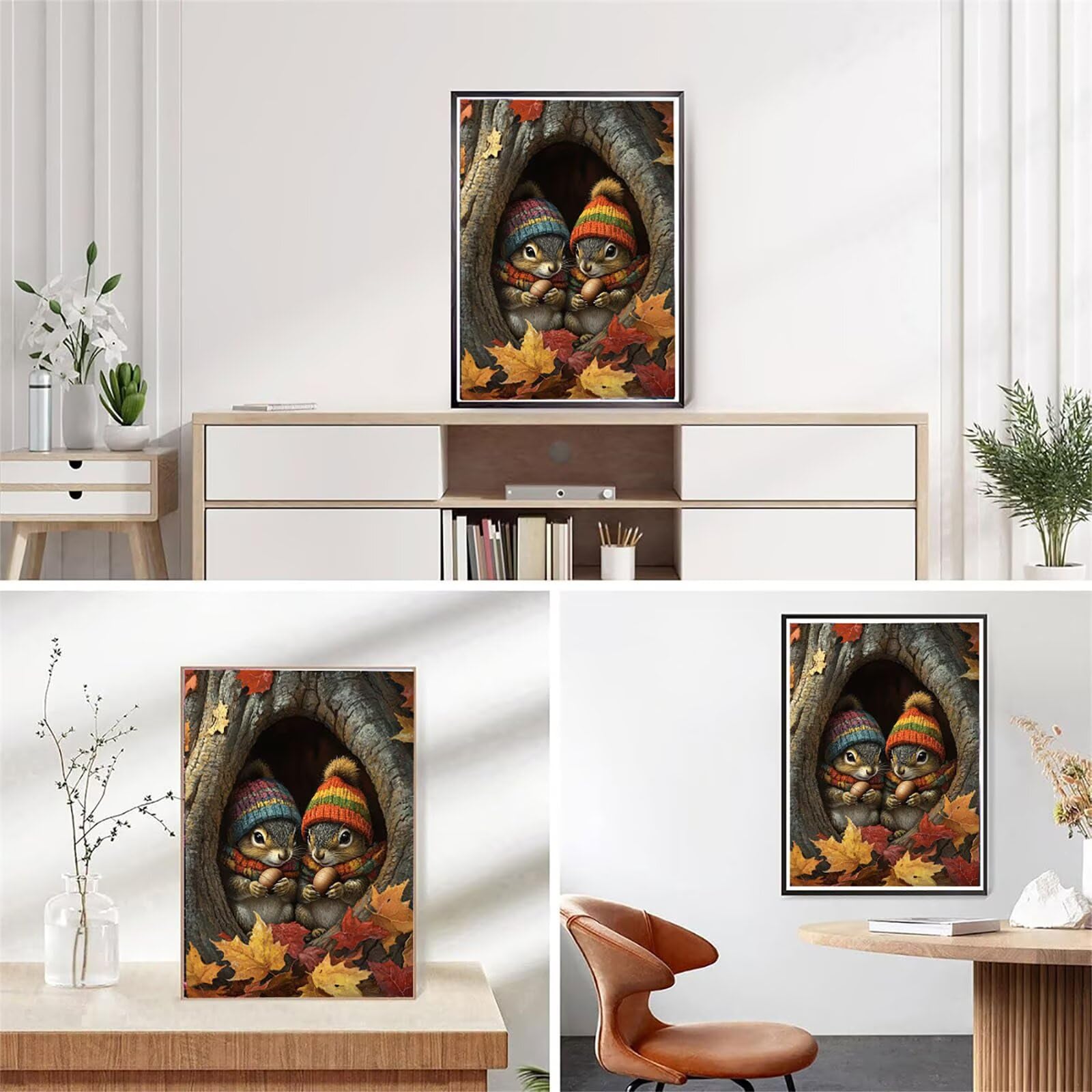 Obraz diamentowy 5D, obraz do malowania diamentami, wiewiórka, jesień, 90 x 120 cm, okrągły obraz dla dorosłych i początkujących, z akcesoriami, "zrób to sam", mozaika, zestaw do majsterkowania, do