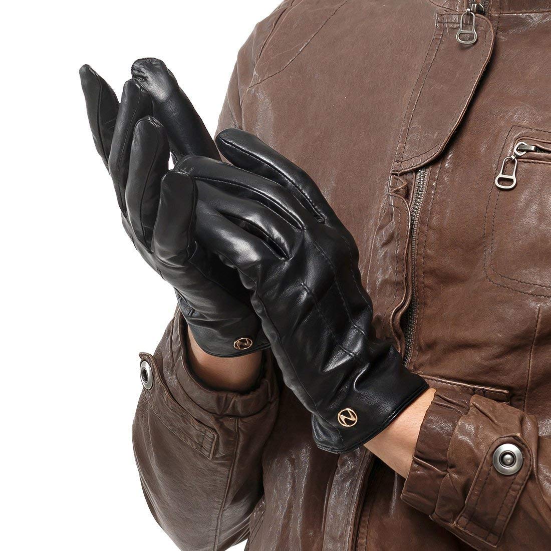 Unisex-Adult Mittens Męskie Klasyczne Skórzane Rękawiczki Pure Touch Długi Ekran Nowoczesne Casualowe Zimowe Ciepłe Rękawiczki/Black(2)/Xl-Palm22.8