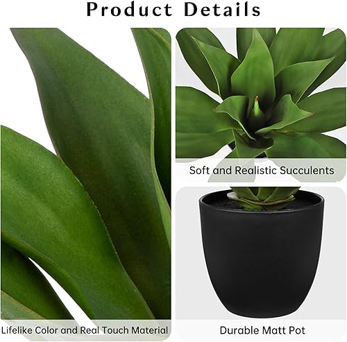 Vista 26 de Planta de agave artificial grande de 13 pulgadas, planta artificial de aloe vera en maceta, plantas artificiales realistas en maceta para sala
