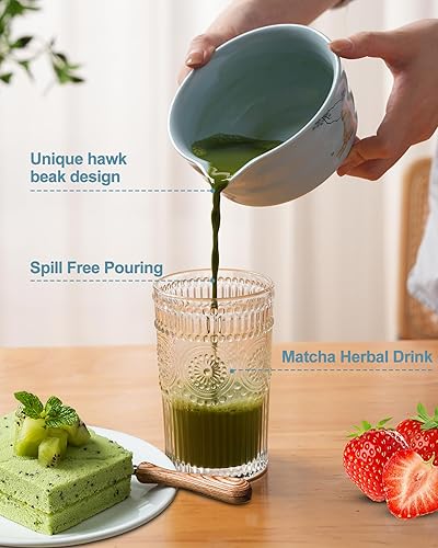 Miniatura 6 de Juego de batidor de matcha, juego de matcha japonés de 7 piezas con cuenco de matcha (chawan), batidor y soporte de matcha, cuchara de bambú,