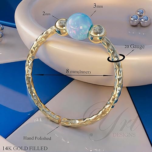 Miniatura 5 de Gold Cartilage Piercing - Blue 3 mm Opal Helix Hoop - 14K Gold Filled 20g Opal Cartilage Hoop Earring For Woman