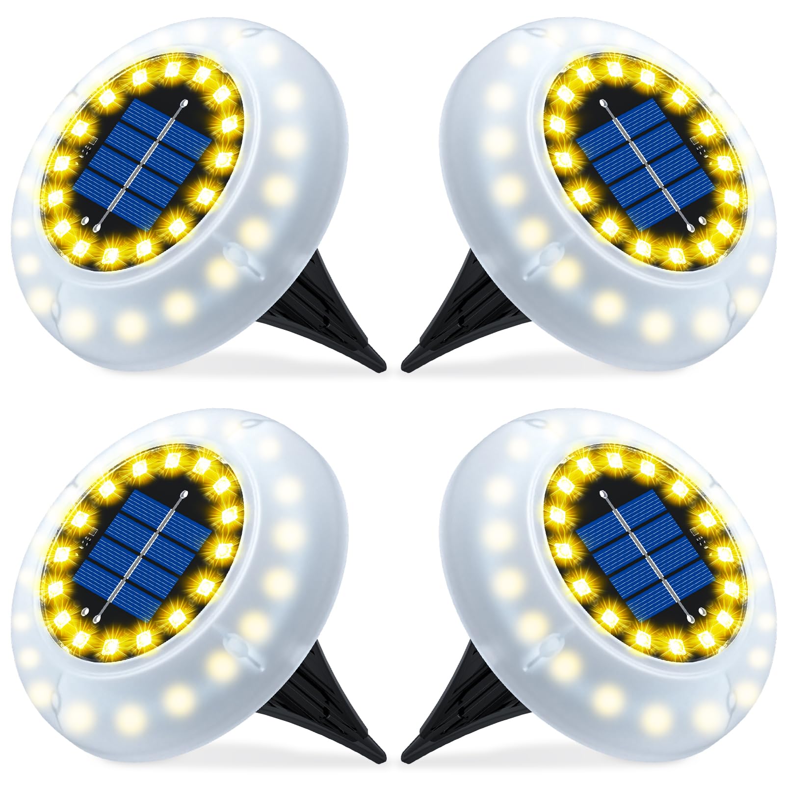GIACOMO 4 Pezzi Luci Solari Giardino Esterno, 30 LEDs Lampade Solare Esterno Incasso Faretti Terra, Bianco Caldo IP65 Impermeabile Solare Luce Sepolta per Prato Vialetto Scala Paesaggio Piscina