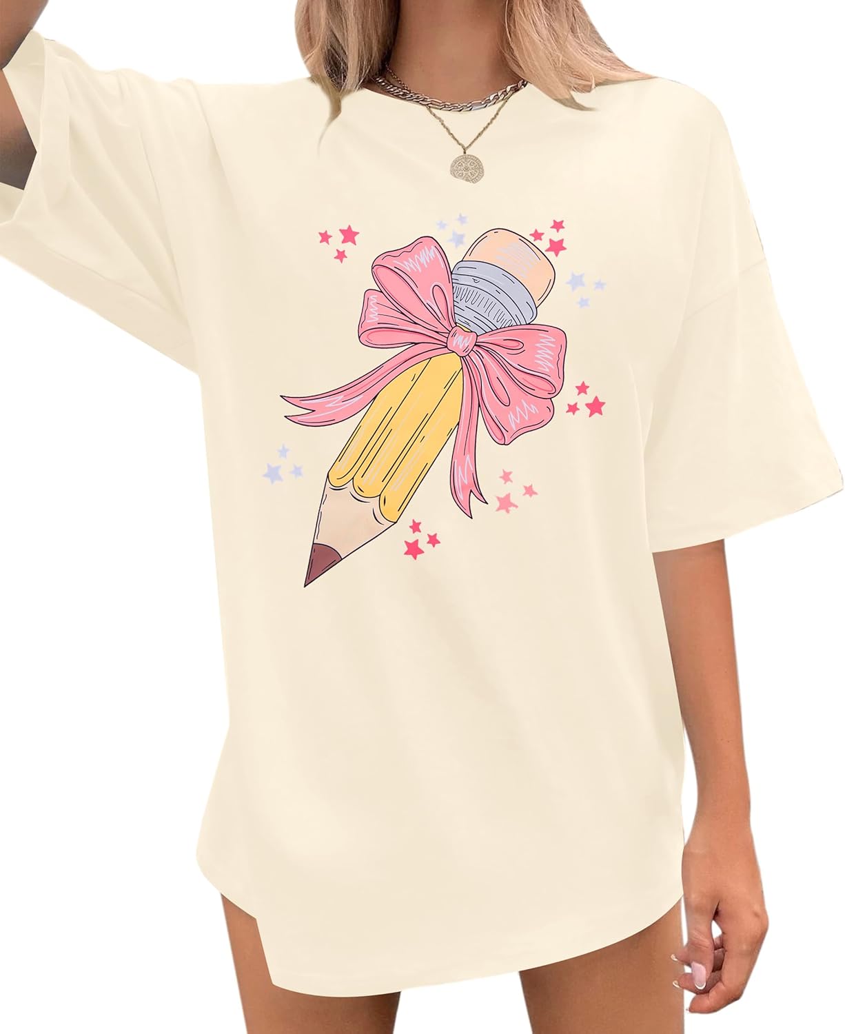 Teacher Shirts Women Bow Pencil Graphic Tee Back to School Teaching Life Shirt Teacher Appreciation Gifts Tops