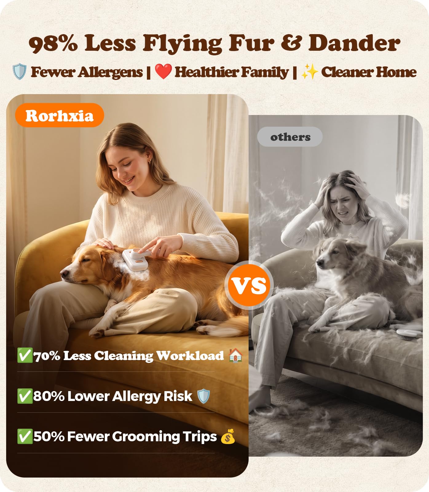 Rorhxia Dampf-Hundebürste für Haarausfall, hautfreundlich, selbstreinigend, 1 x Shampoo, IPX7 wasserdicht, Pet Pro Fellpflege-Werkzeug für Hund und Katze, kurze/lange Haare, Pudel, Kritzeleien