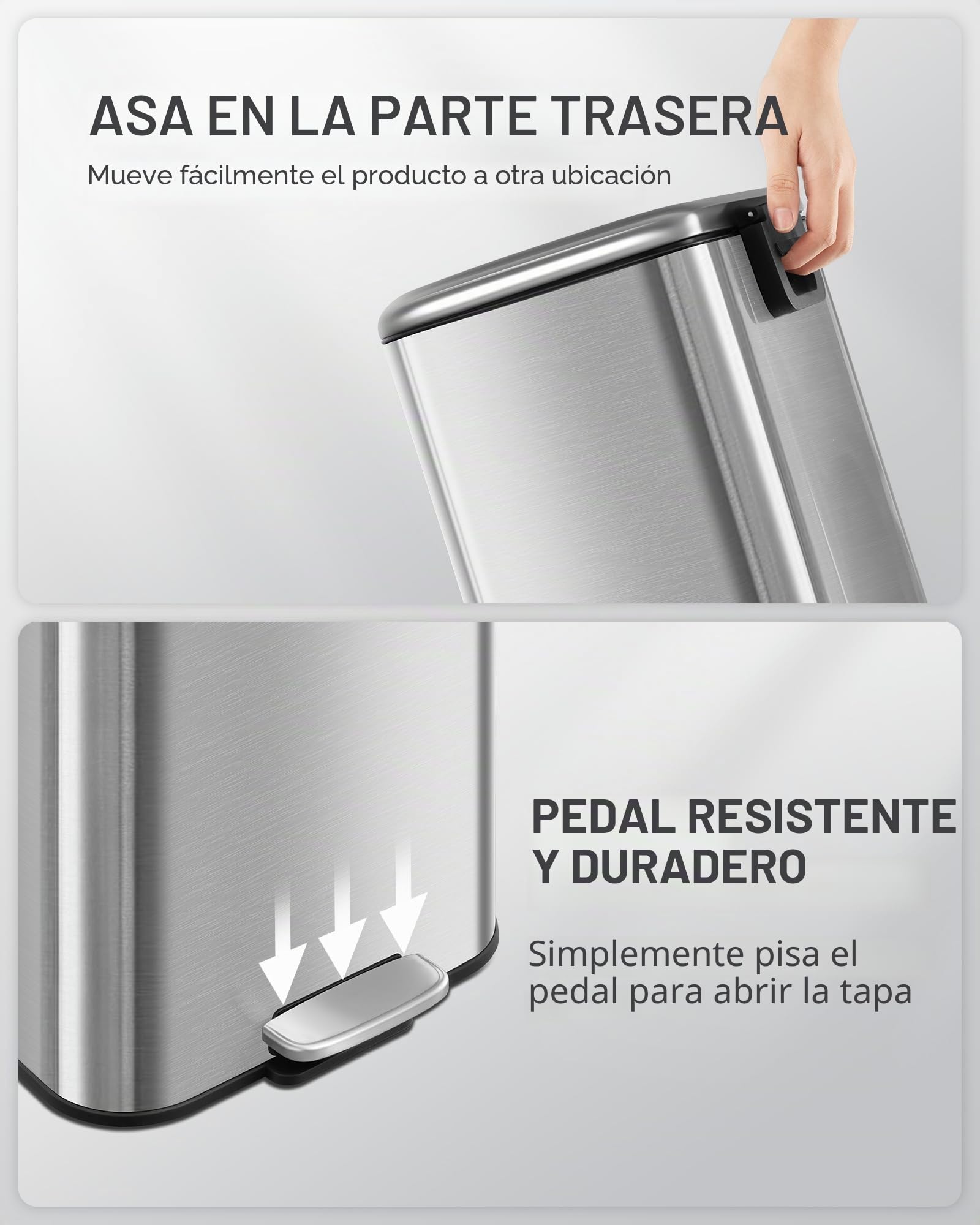 Hzuaneri Cubo Basura 20L, Basura Cocina con Pedal, Acero Inoxidable, Barril Interior Separado, 15 Bolsas, Plata SW12099B