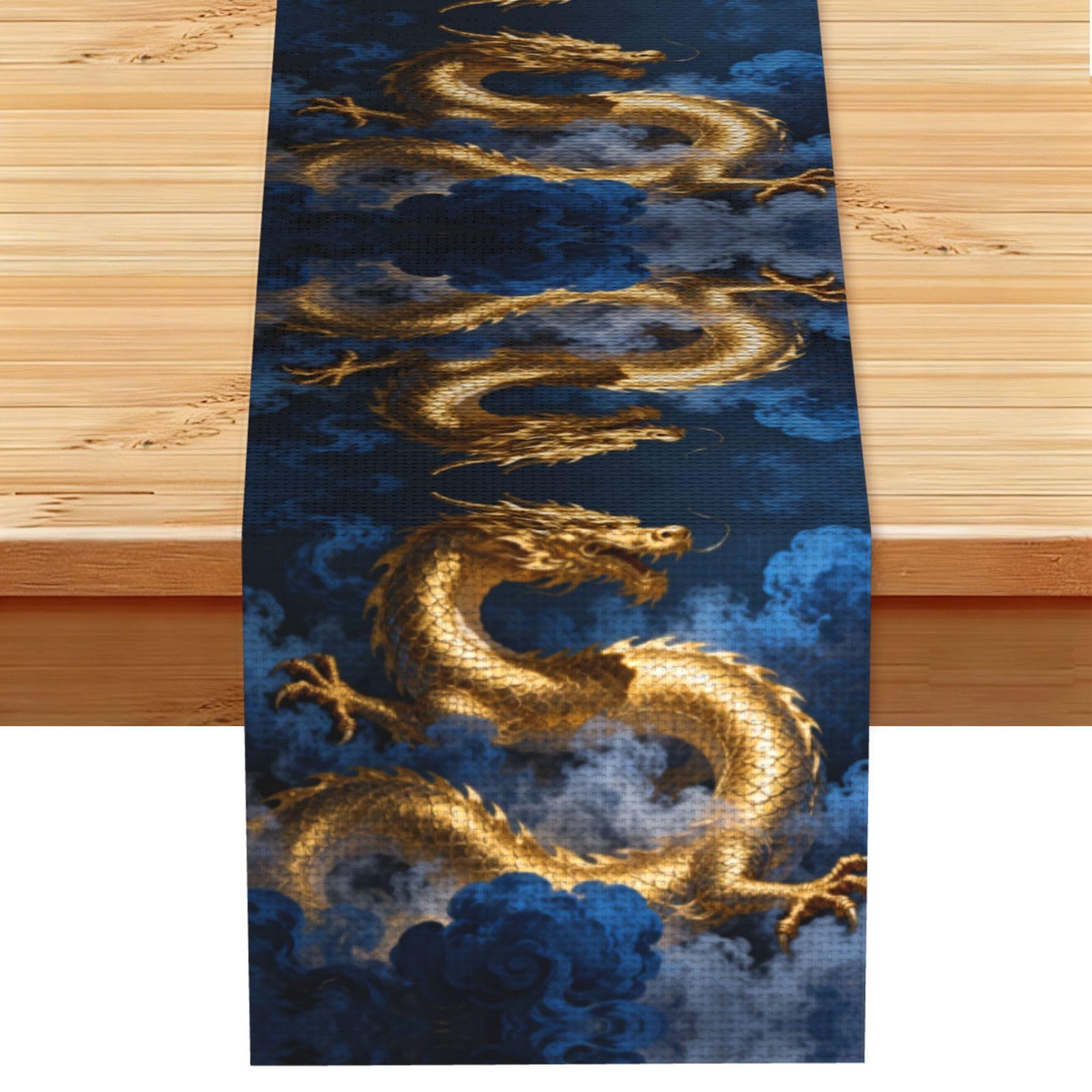 Dragon Cloud Soar Linen Look Table Runner 13x72-Wrinkle Resistant Farmhouse Style for Dining Table Decor