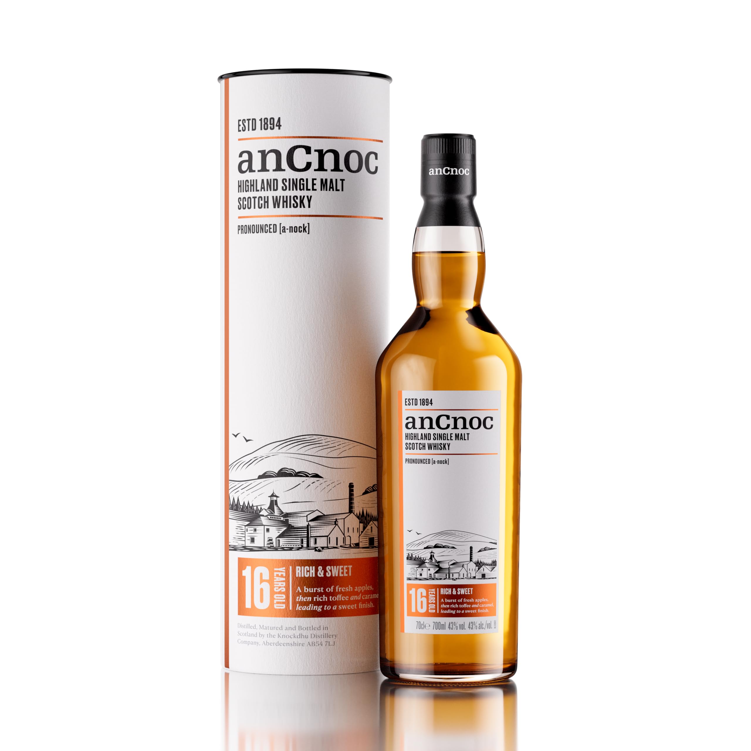 anCnoc 16 Year Old Single Malt Whisky, 43% ABV, Highland Scotch, , Rich and Sweet, Matured and Crafted at Kncockdhu Disillery (70cl)