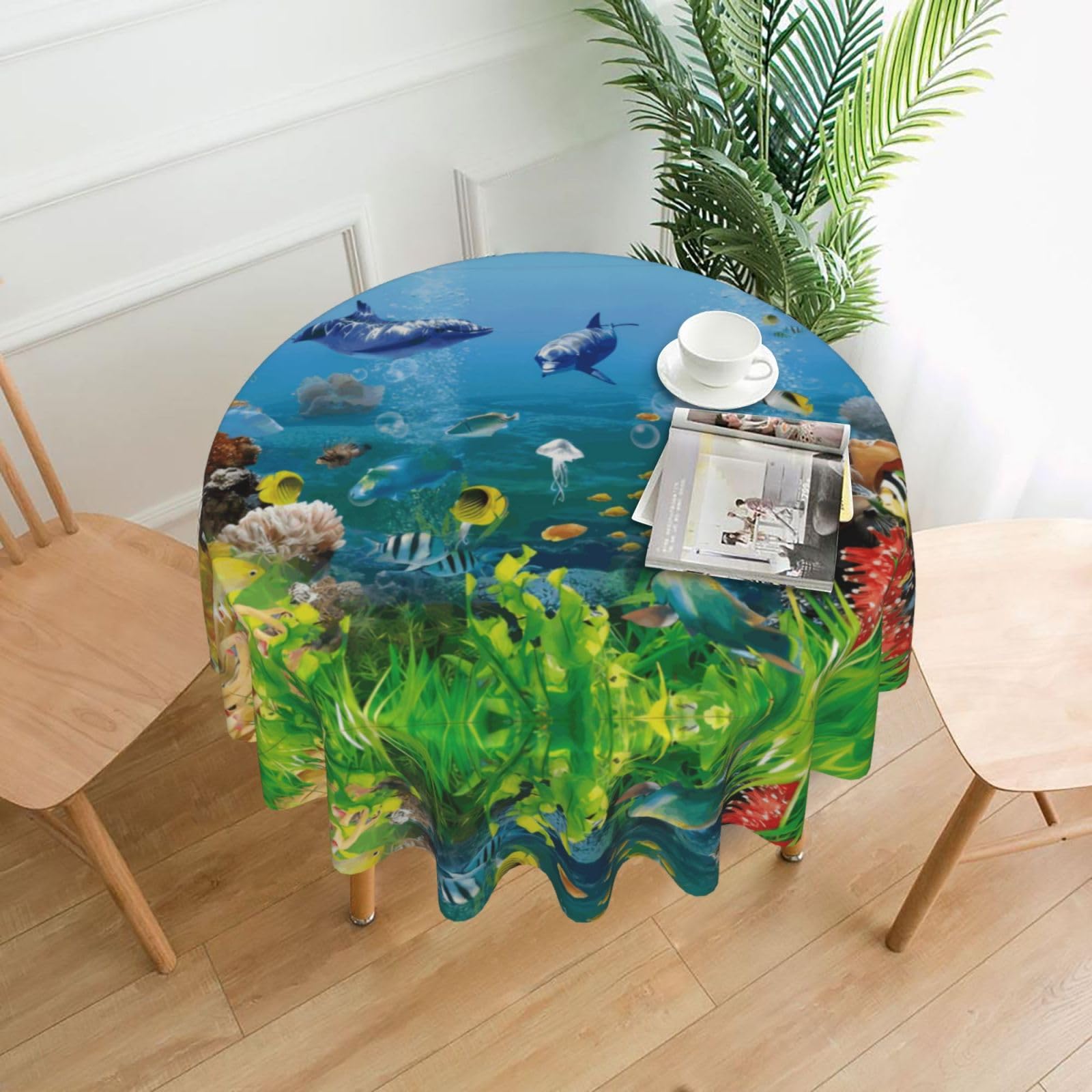 ZHAOUR Sea World Print Round Washable Tablecloth – Table Cover
