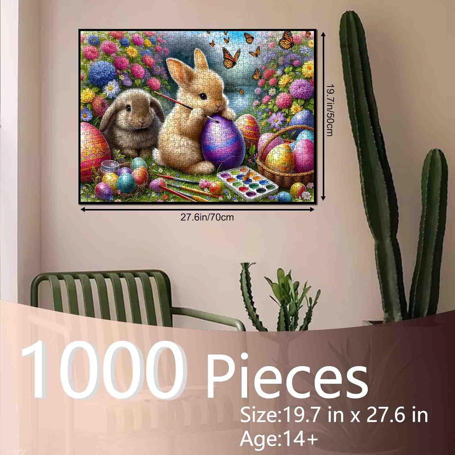 Easter Bunny Painting Eggs Jigsaw Puzzles 1000 Pieces Easter Rabbits Art Jigsaw Puzzles for Challenging Family Games Flowers DIY Handwork Puzzle for Home Wall Decor Gifts 20x27 Inches