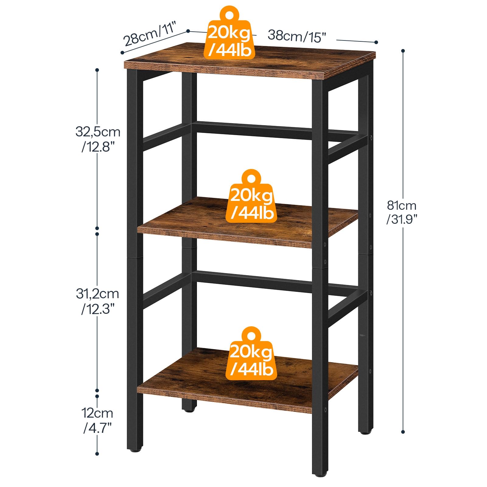 HOOBRO Leiterregal Standregal 3 Ebenen Bücherregal Querstangen-Design Metallrahmen Industriestil