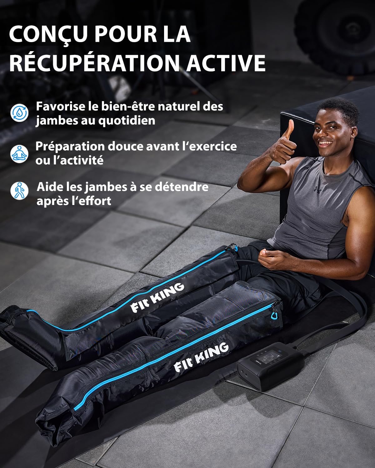 FIT KING Système de compression professionnel de compression d'air pour les jambes, bottes de récupération portables rechargeables, dispositif de compression pneumatique, récupération rapide et