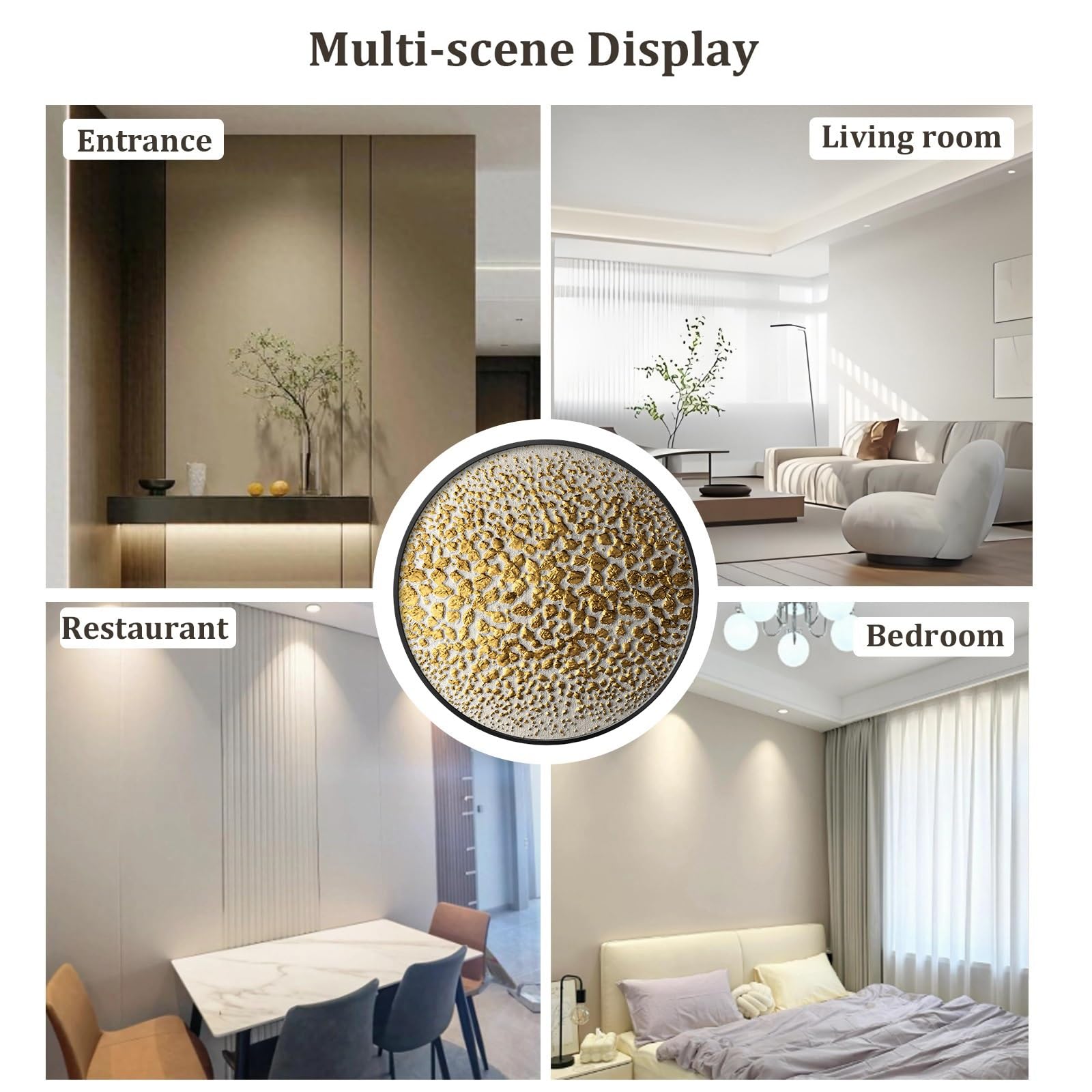 DAJIAYIQI Decoración de pared redonda, cuadros modernos en negro y dorado para el hogar, arte mural en lienzo 3D con marco, gran cuadro de lujo para la entrada o el recibidor(C)