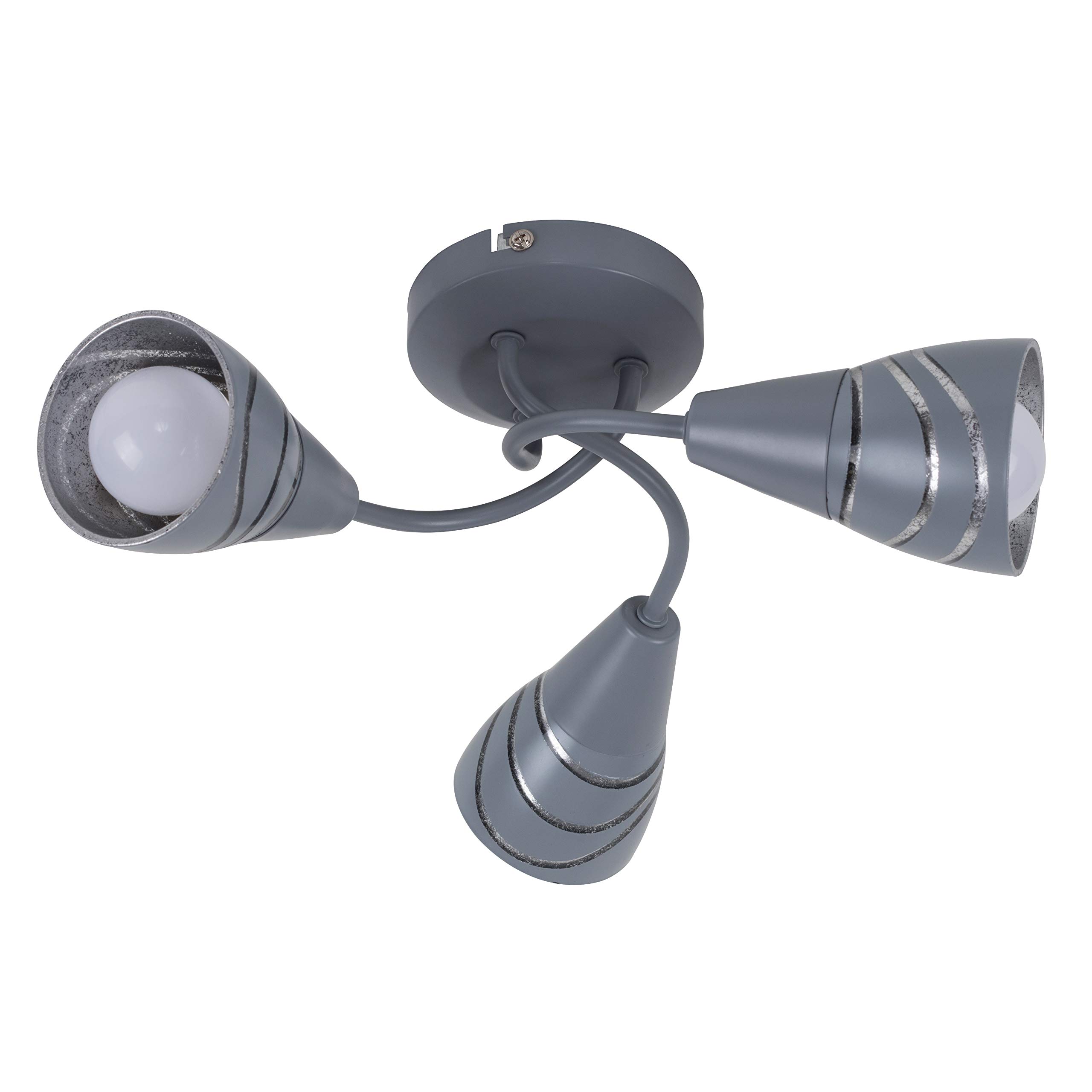 Modern 3 Way Grey/Silver Curved Arm Ceiling Light Fitting